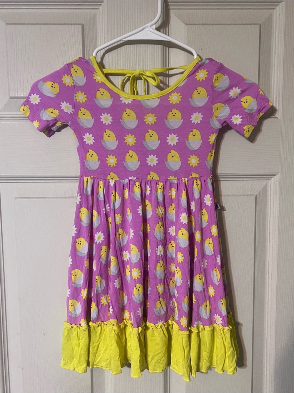 Little Bum Bum Girls' Pink & Yellow Chick Print Dress 4t- Cute Spring Sundress